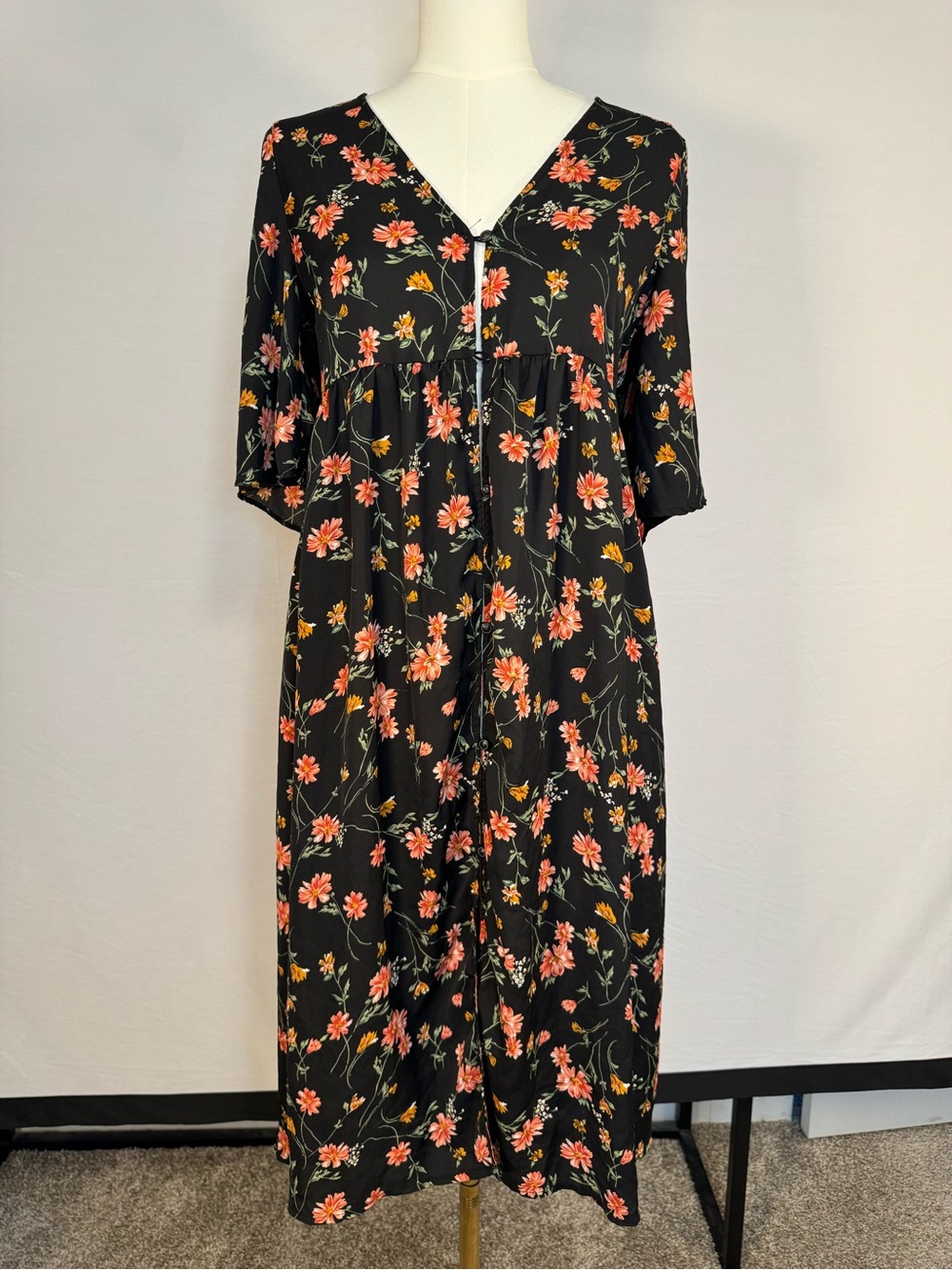 Vintage 90s Japanese Floral Button Front Dress / Cardigan Medium